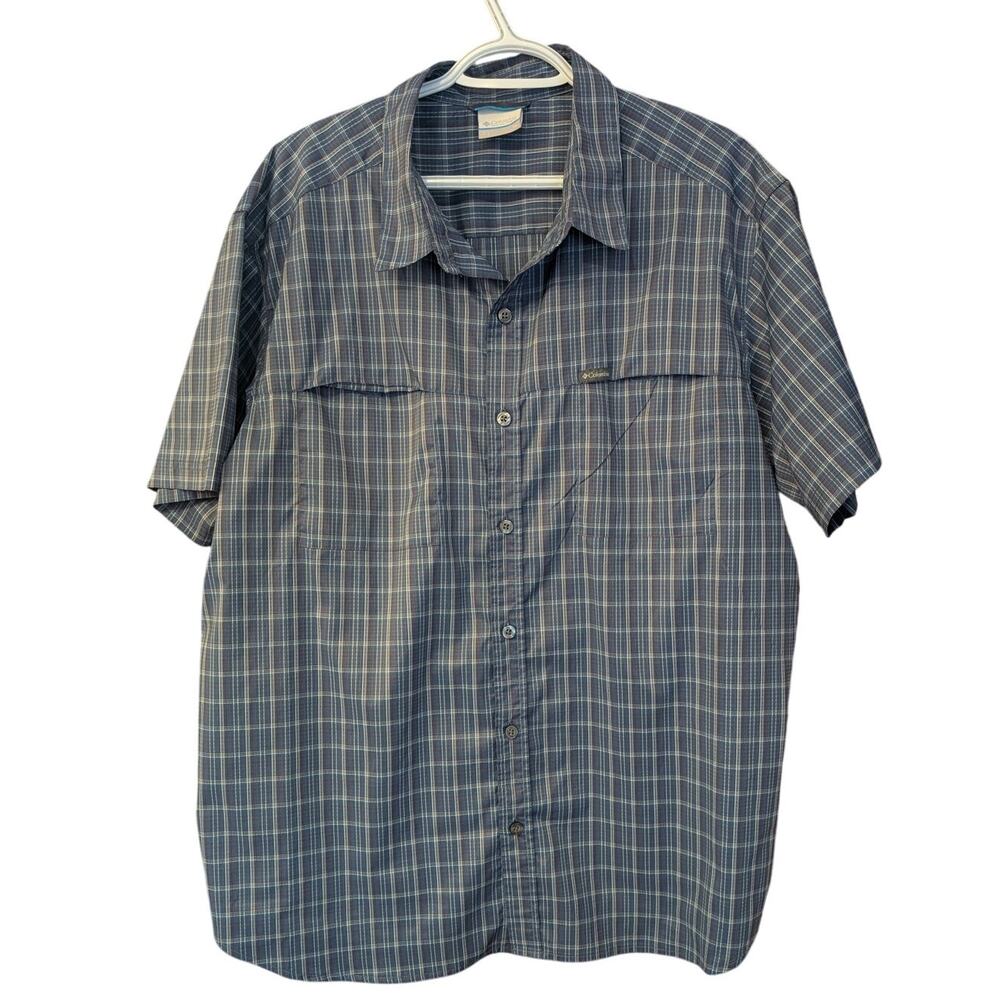 Columbia Omni-Shade Blue Plaid Button Up Short Sleeves Fishing Shirt XL